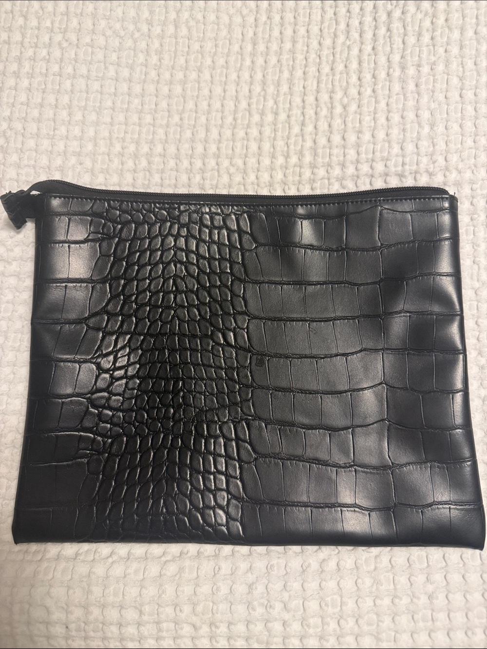 Black Croc-Embossed Leather Toiletry Pouch